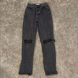 PacSun Black Straight Leg Jeans with Distressed Knees